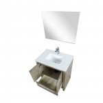 Lafarre 30" Rustic Acacia Vanity, White Quartz Top, White Square Sink, Labaro Rose Gold Faucet Set, and 28" Frameless Mirror