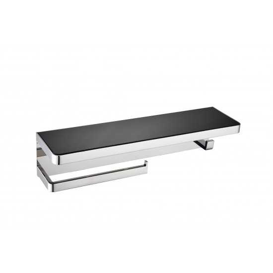 Bagno Bianca Stainless Steel Black Glass Shelf w/ Towel Bar & Robe Hook - Chrome