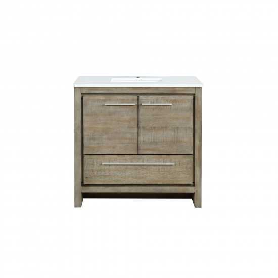 Lafarre 36" Rustic Acacia Bathroom Vanity, White Quartz Top, and White Square Sink