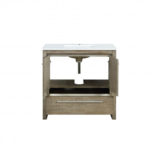 Lafarre 36" Rustic Acacia Bathroom Vanity, White Quartz Top, and White Square Sink