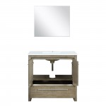 Lafarre 36" Rustic Acacia Bathroom Vanity, White Quartz Top, White Square Sink, and 28" Frameless Mirror