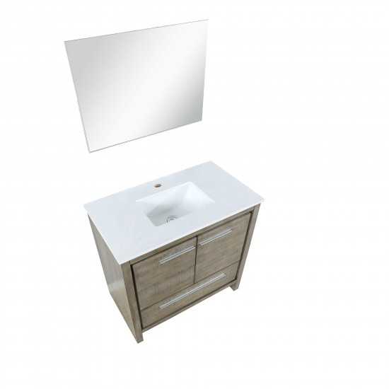 Lafarre 36" Rustic Acacia Bathroom Vanity, White Quartz Top, White Square Sink, and 28" Frameless Mirror