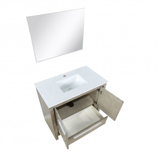 Lafarre 36" Rustic Acacia Bathroom Vanity, White Quartz Top, White Square Sink, and 28" Frameless Mirror