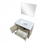 Lafarre 36" Rustic Acacia Bathroom Vanity, White Quartz Top, White Square Sink, and 28" Frameless Mirror