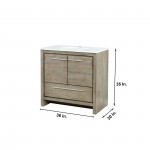 Lafarre 36" Rustic Acacia Bathroom Vanity, White Quartz Top, White Square Sink, and 28" Frameless Mirror