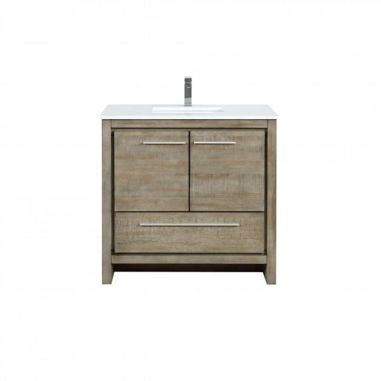 Lafarre 36" Rustic Acacia Bathroom Vanity, White Quartz Top, White Square Sink, and Monte Chrome Faucet Set