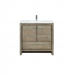 Lafarre 36" Rustic Acacia Bathroom Vanity, White Quartz Top, White Square Sink, and Labaro Brushed Nickel Faucet Set