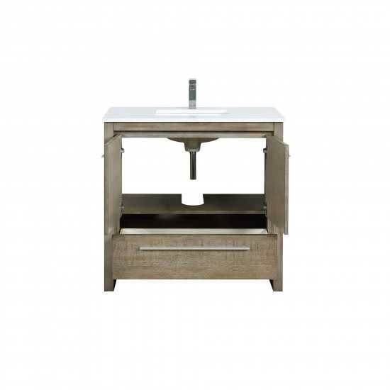 Lafarre 36" Rustic Acacia Bathroom Vanity, White Quartz Top, White Square Sink, and Labaro Brushed Nickel Faucet Set