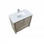 Lafarre 36" Rustic Acacia Bathroom Vanity, White Quartz Top, White Square Sink, and Labaro Brushed Nickel Faucet Set