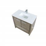 Lafarre 36" Rustic Acacia Bathroom Vanity, White Quartz Top, White Square Sink, and Labaro Brushed Nickel Faucet Set