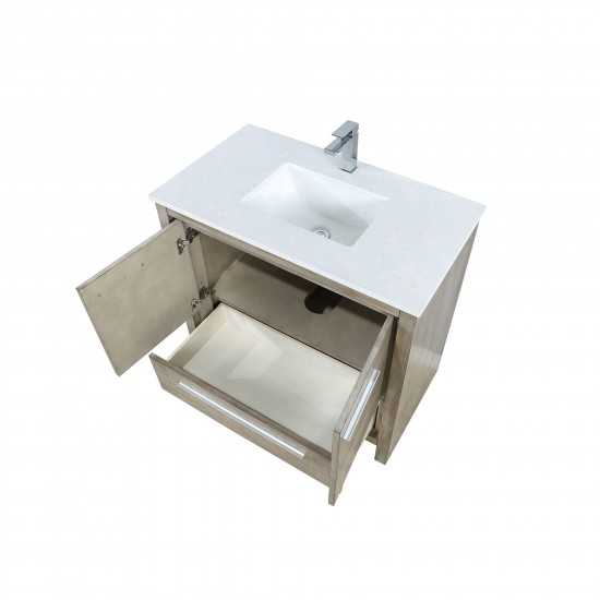 Lafarre 36" Rustic Acacia Bathroom Vanity, White Quartz Top, White Square Sink, and Labaro Brushed Nickel Faucet Set