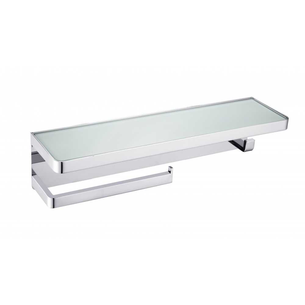 Bagno Bianca Stainless Steel White Glass Shelf w/ Towel Bar & Robe Hook - Chrome Bagno Bianca Stainless Steel White Glass Shelf w/ Towel Bar & Robe Hook - Chrome