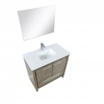 Lafarre 36" Rustic Acacia Vanity, White Quartz Top, Square Sink, Labaro Brushed Nickel Faucet Set, and 28" Mirror