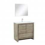 Lafarre 36" Rustic Acacia Vanity, White Quartz Top, Square Sink, Labaro Brushed Nickel Faucet Set, and 28" Mirror