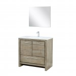 Lafarre 36" Rustic Acacia Vanity, White Quartz Top, Square Sink, Labaro Brushed Nickel Faucet Set, and 28" Mirror