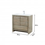 Lafarre 36" Rustic Acacia Vanity, White Quartz Top, Square Sink, Labaro Brushed Nickel Faucet Set, and 28" Mirror