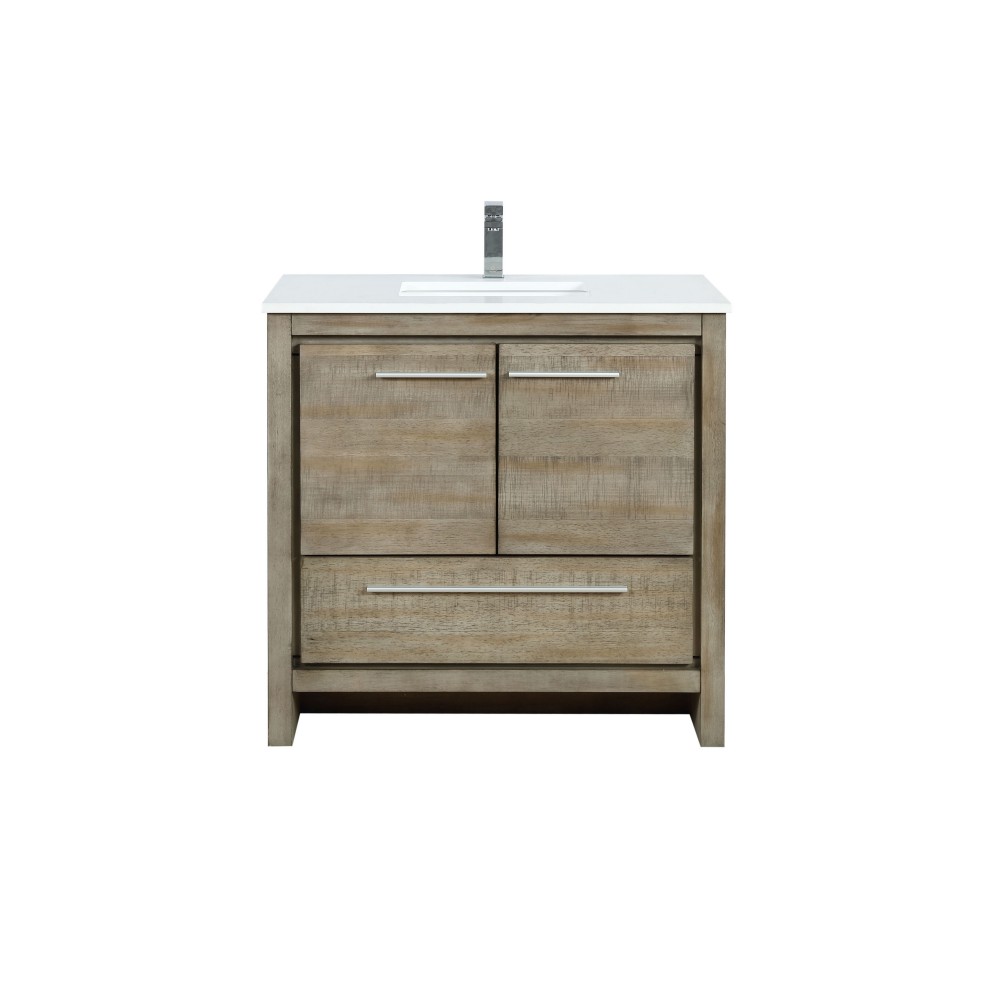 Lafarre 36" Rustic Acacia Bathroom Vanity, White Quartz Top, White Square Sink, and Labaro Rose Gold Faucet Set