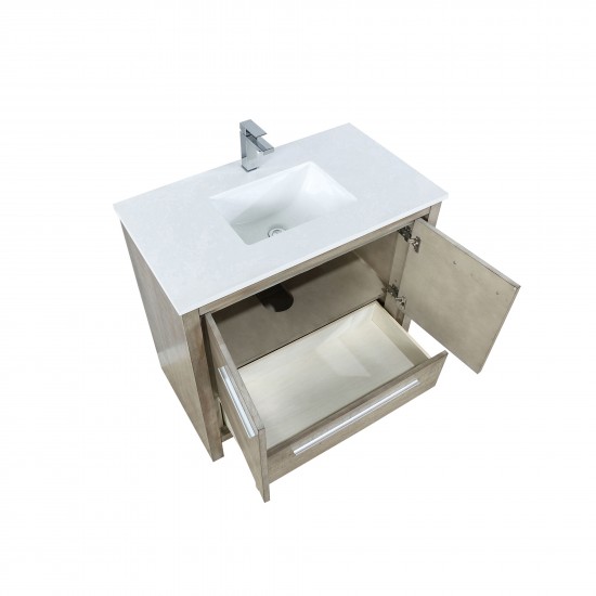 Lafarre 36" Rustic Acacia Bathroom Vanity, White Quartz Top, White Square Sink, and Labaro Rose Gold Faucet Set