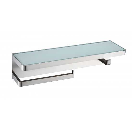 Bagno Bianca Stainless Steel White Glass Shelf w/ Towel Bar & Robe Hook - Brushed Nickel