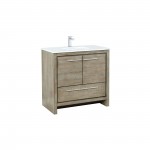 Lafarre 36" Rustic Acacia Bathroom Vanity, White Quartz Top, White Square Sink, and Labaro Rose Gold Faucet Set