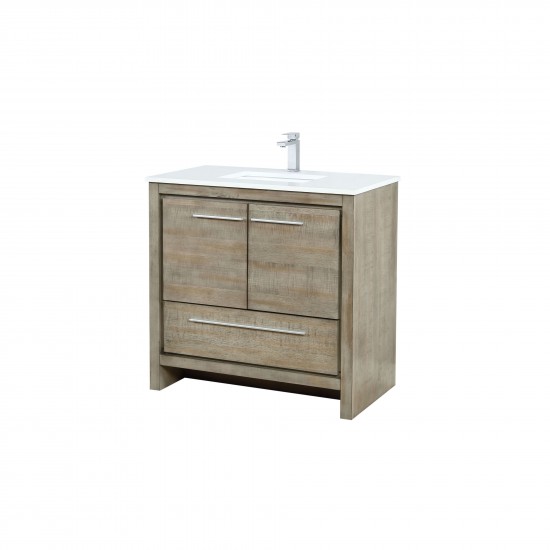 Lafarre 36" Rustic Acacia Bathroom Vanity, White Quartz Top, White Square Sink, and Labaro Rose Gold Faucet Set