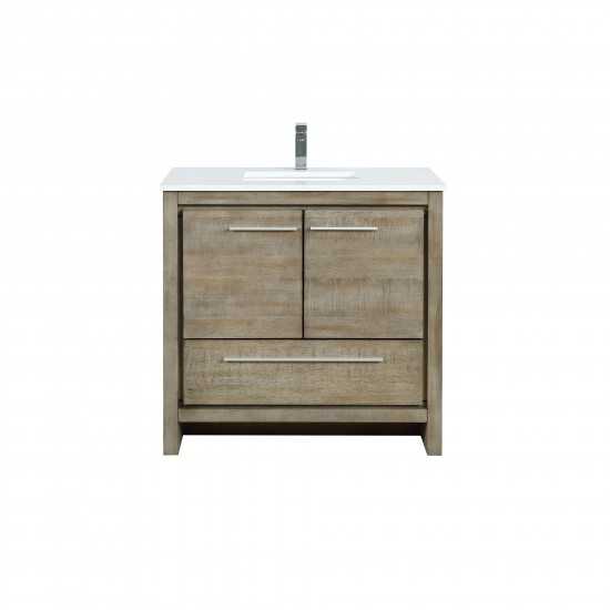 Lafarre 36" Rustic Acacia Bathroom Vanity, White Quartz Top, White Square Sink, and Balzani Gun Metal Faucet Set