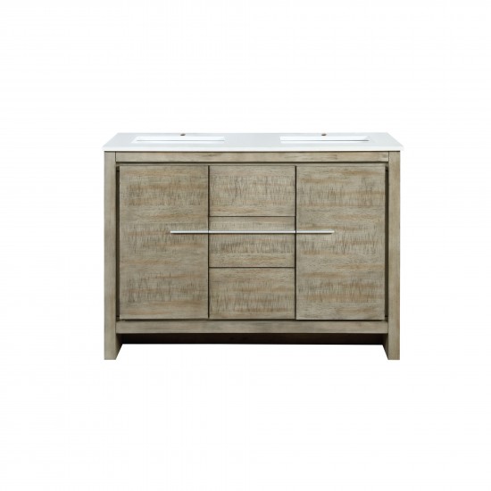 Lafarre 48" Rustic Acacia Double Bathroom Vanity, White Quartz Top, and White Square Sink