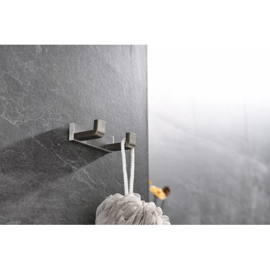 Bagno Bianca Stainless Steel Double Robe Hook - Brushed Nickel