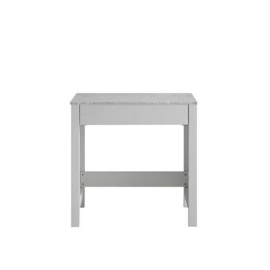 Jacques 30" White Make-Up Table, White Carrara Marble Top