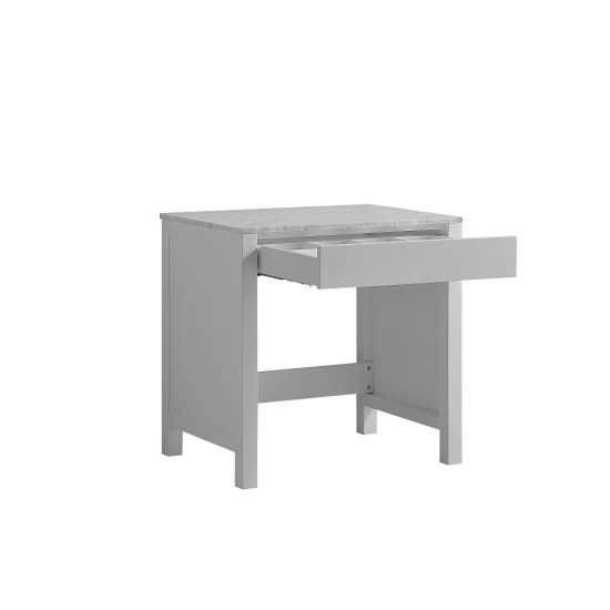 Jacques 30" White Make-Up Table, White Carrara Marble Top