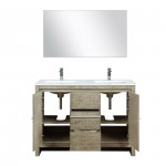 Lafarre 48" Rustic Acacia Double Vanity, White Quartz Top, White Square Sink, Monte Chrome Faucet Set, and 43" Frameless Mirr