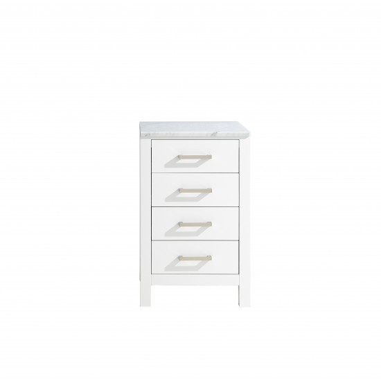 Jacques 20" White Side Cabinet, White Carrara Marble Top