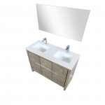 Lafarre 48" Rustic Acacia Double Vanity, White Quartz Top, White Square Sink, Monte Chrome Faucet Set, and 43" Frameless Mirr