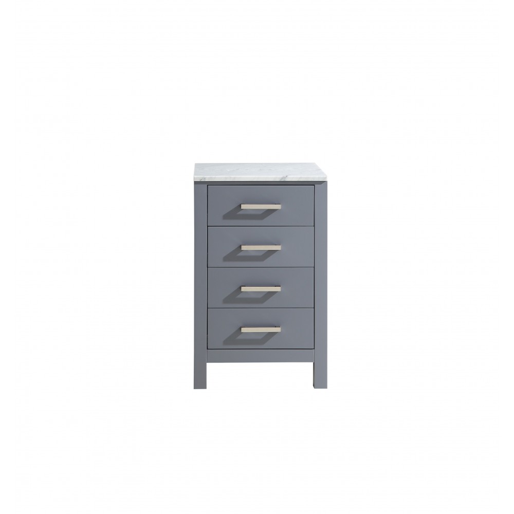 Jacques 20" Dark Grey Side Cabinet, White Carrara Marble Top