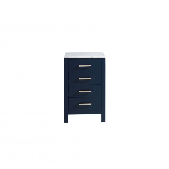 Jacques 20" Navy Blue Side Cabinet, White Carrara Marble Top