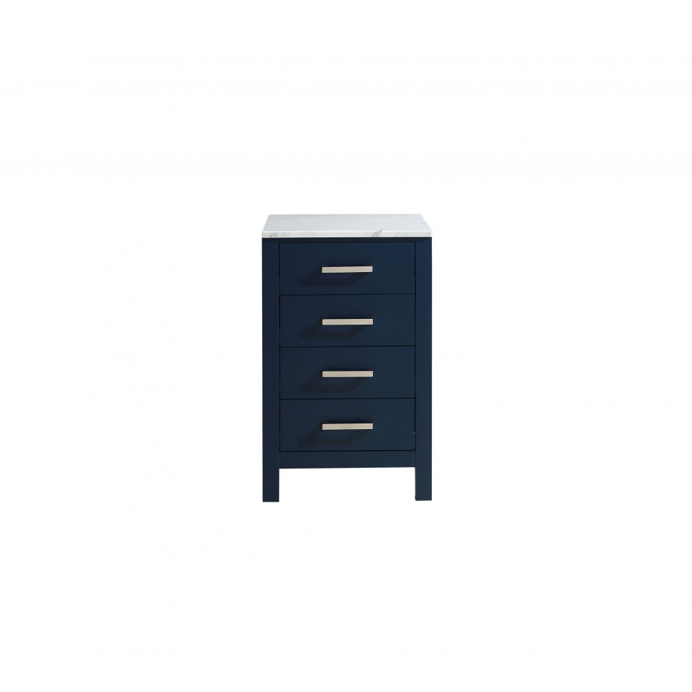 Jacques 20" Navy Blue Side Cabinet, White Carrara Marble Top