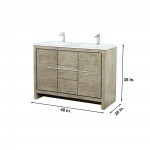 Lafarre 48" Rustic Acacia Double Vanity, White Quartz Top, White Square Sink, Monte Chrome Faucet Set, and 43" Frameless Mirr