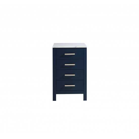 Jacques 20" Navy Blue Side Cabinet, White Carrara Marble Top