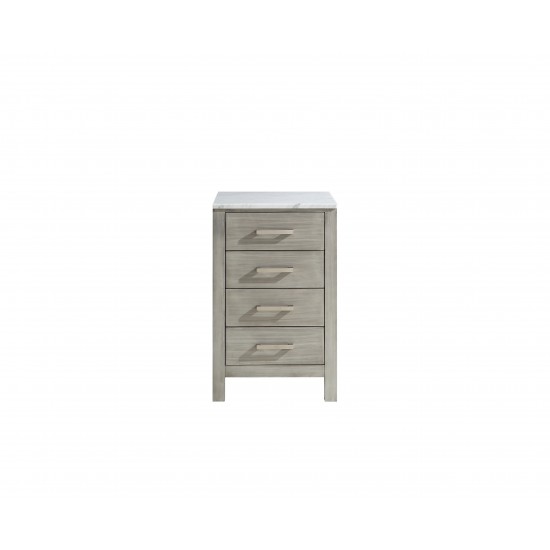 Jacques 20" Distressed Grey Side Cabinet, White Carrara Marble Top