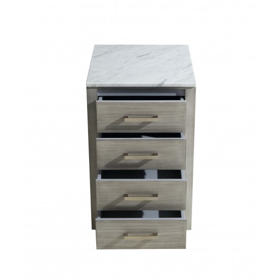 Jacques 20" Distressed Grey Side Cabinet, White Carrara Marble Top