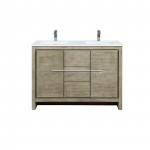 Lafarre 48" Rustic Acacia Double Bathroom Vanity, White Quartz Top, White Square Sink, and Balzani Gun Metal Faucet Set