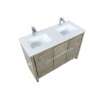 Lafarre 48" Rustic Acacia Double Bathroom Vanity, White Quartz Top, White Square Sink, and Balzani Gun Metal Faucet Set