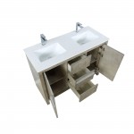 Lafarre 48" Rustic Acacia Double Bathroom Vanity, White Quartz Top, White Square Sink, and Balzani Gun Metal Faucet Set