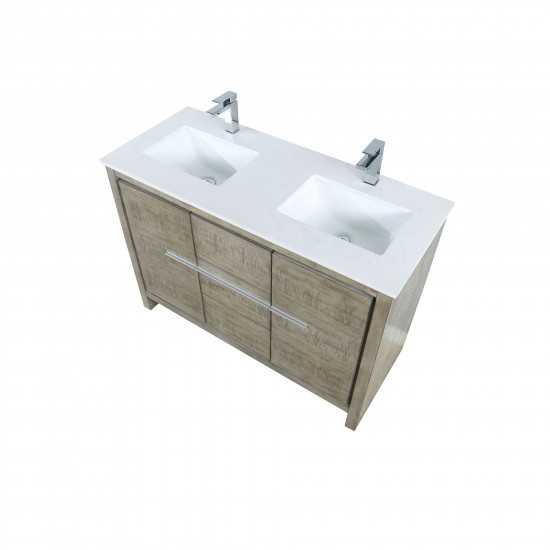 Lafarre 48" Rustic Acacia Double Bathroom Vanity, White Quartz Top, White Square Sink, and Balzani Gun Metal Faucet Set