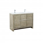 Lafarre 48" Rustic Acacia Double Bathroom Vanity, White Quartz Top, White Square Sink, and Balzani Gun Metal Faucet Set