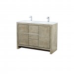 Lafarre 48" Rustic Acacia Double Bathroom Vanity, White Quartz Top, White Square Sink, and Balzani Gun Metal Faucet Set