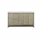 Lafarre 60" Rustic Acacia Double Bathroom Vanity, White Quartz Top, and White Square Sinks