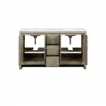 Lafarre 60" Rustic Acacia Double Bathroom Vanity, White Quartz Top, and White Square Sinks