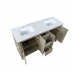 Lafarre 60" Rustic Acacia Double Bathroom Vanity, White Quartz Top, and White Square Sinks