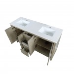 Lafarre 60" Rustic Acacia Double Bathroom Vanity, White Quartz Top, and White Square Sinks